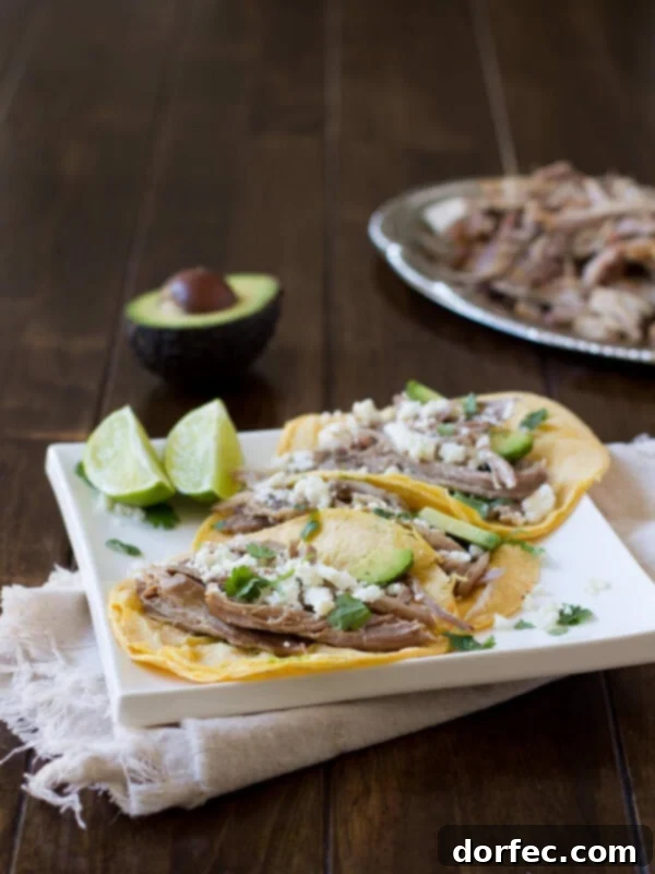 Juicy pork carnitas tacos are simply made in a crockpot with just a few ingredients that everyone has on hand and they turn out perfect every time! ohsweetbasil.com_-2