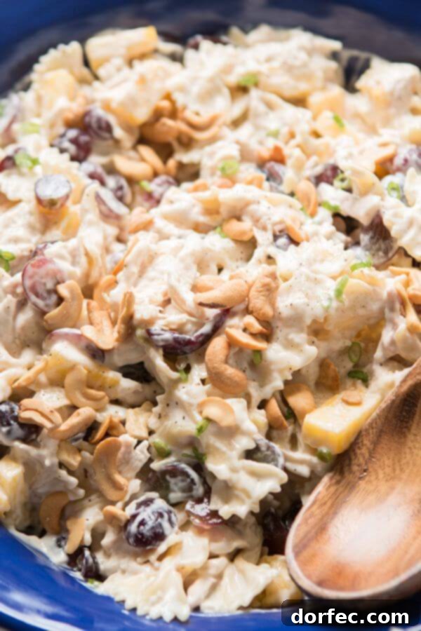 Homemade Bowtie Chicken Pasta Salad served in a large bowl, ready for sharing