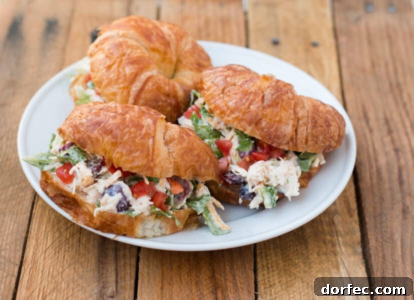 Gourmet Chicken Salad Croissant Sandwich with Fresh Grapes and Tomatoes