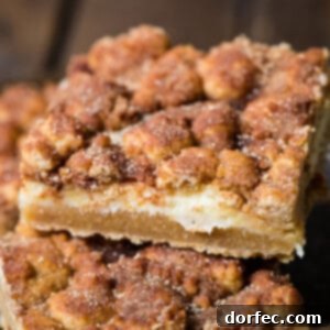 A perfectly sliced snickerdoodle cheesecake bar, displaying its three delicious layers: cookie base, creamy cheesecake, and cinnamon sugar topping.
