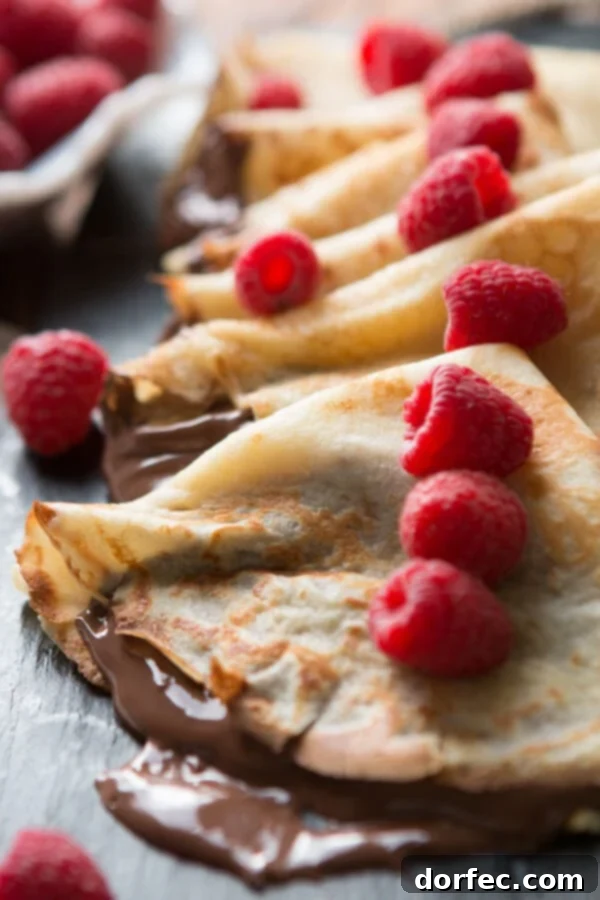 Nutella Crepes French breakfast, hazelnut, raspberry Delicious Nutella Crepes served with fresh raspberries, a perfect French breakfast