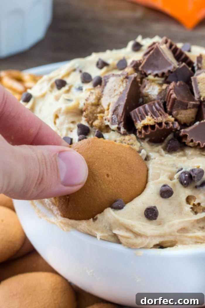 Creamy, smooth, completely addictive peanut butter cheesecake dip is the perfect treat for get togethers, movie nights, potlucks, or whenever you're looking for a seriously delicious peanut butter treat!