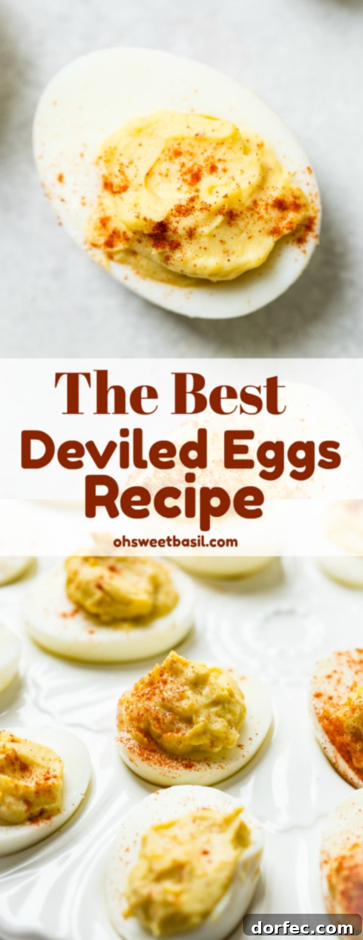 The Ultimate Creamy Deviled Eggs 6 A grey board with a deviled eggs with paprika sprinkled on the top which makes the best deviled eggs ever!