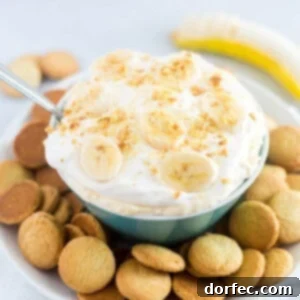 a platter with nilla wafers and a bowl of banana cream pie dip with crushed cookies and sliced bananas on top