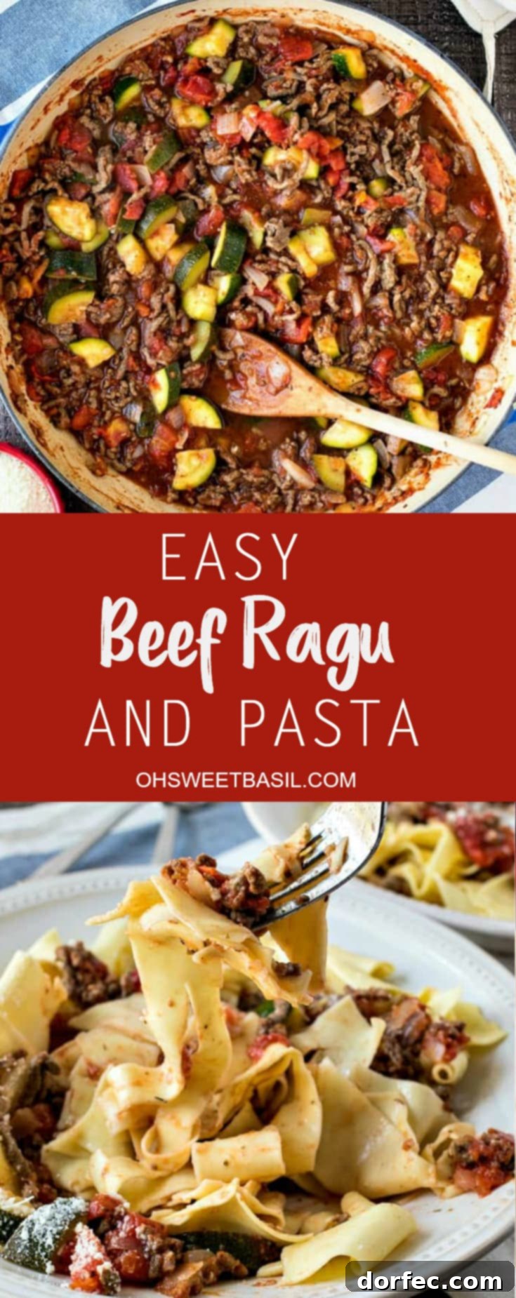 A large, inviting bowl of Easy Beef Ragu and Pasta, showcasing the hearty sauce, tender zucchini, and perfectly cooked noodles, ideal for a family dinner.