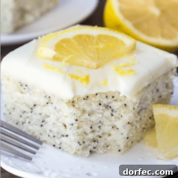 Bright and Tangy Lemon Bars 4 This Lemon Poppy Seed Cake with Cream Cheese Frosting is soft, moist & deliciously buttery with a fresh lemon flavor. Dotted with poppy seeds & topped with cream cheese frosting - it's the perfect dessert for lemon lovers! ohsweetbasil.com