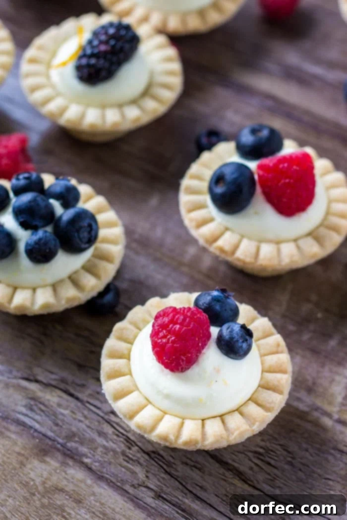 Mini fruit tarts with fresh berries and sweet vanilla filling, perfect for any gathering.