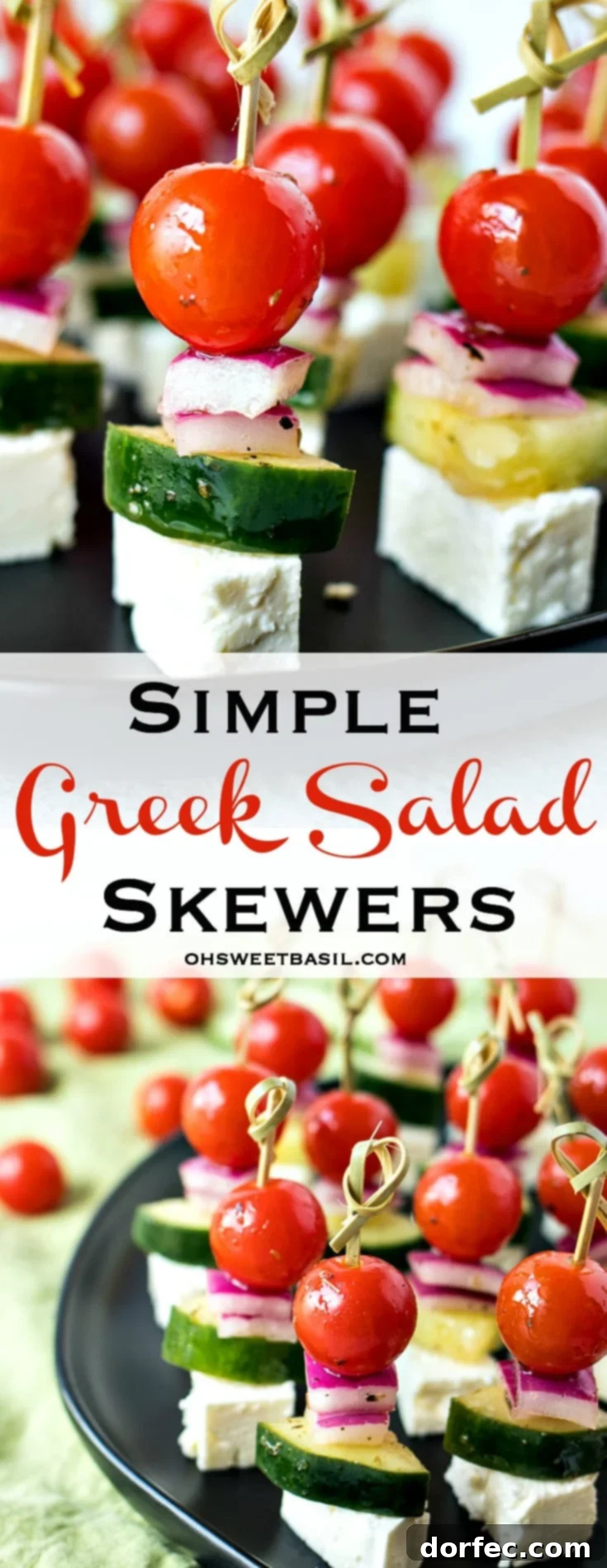 Fresh Greek Salad Skewers 7 Greek Salad Skewers with cherry tomatoes, cucumber, red onion, and feta cheese, perfect for a quick snack or party appetizer