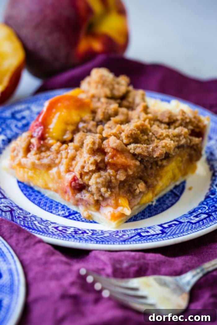 Freshly baked Brown Sugar Peach Pie Bars cooling on a platter