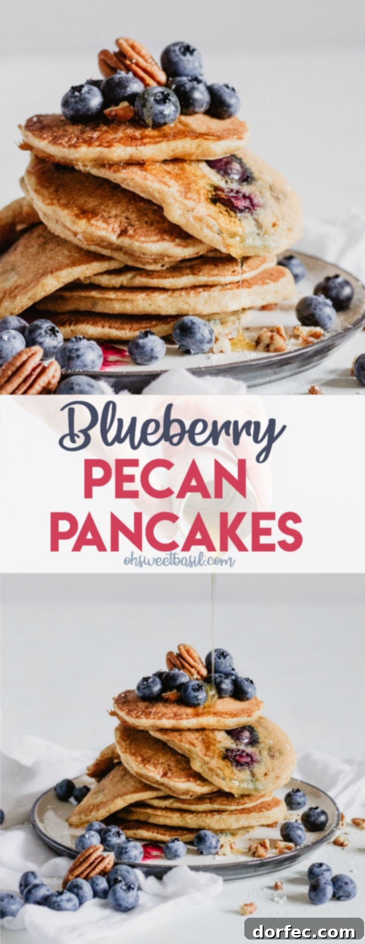 An incredibly appetizing close-up of a perfectly cooked blueberry pecan pancake, displaying its rich golden-brown hue, with juicy blueberries and crunchy pecan pieces visibly embedded throughout, creating an enticing visual for a delightful breakfast.