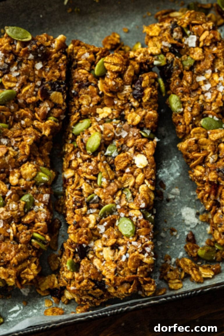 Homemade Cereal Bars 7 Close-up of chewy oat cereal bars, perfectly sliced and topped with a sprinkle of flaky sea salt, highlighting their delightful texture.