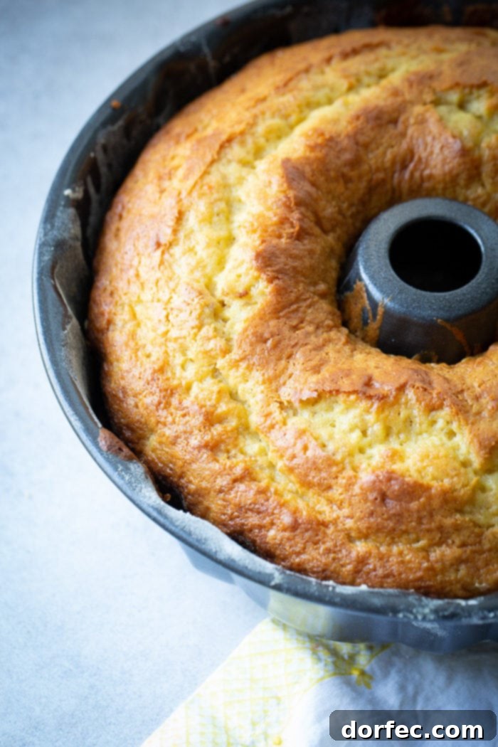 Heavenly Banana Bundt Cake 7 A yellow banana bundt cake in a bundt pan