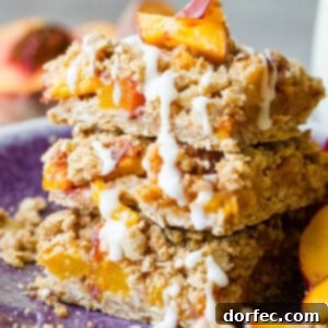 Close-up of baked peach oatmeal bars