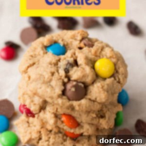 Irresistible Monster Cookies, loaded with peanut butter, M&M's, and chocolate chips.