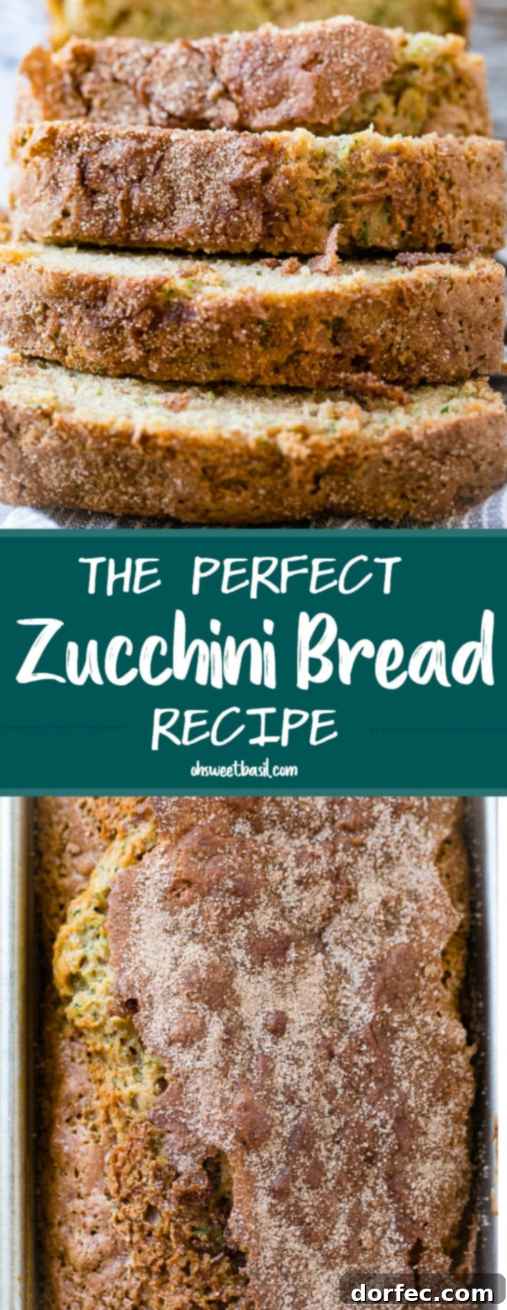 A close up of the best zucchini bread recipe with cinnamon sugar topping
