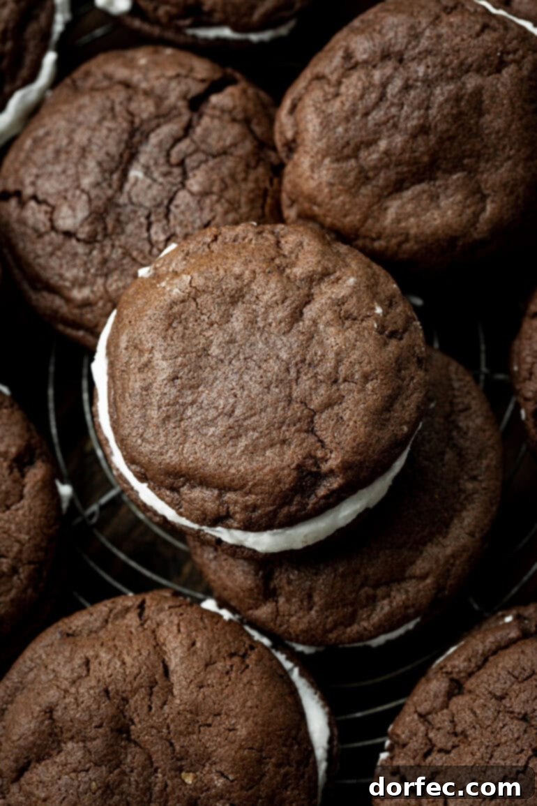 An overhead shot of several homemade Oreo cookies, neatly arranged to showcase their classic design and tempting appearance.