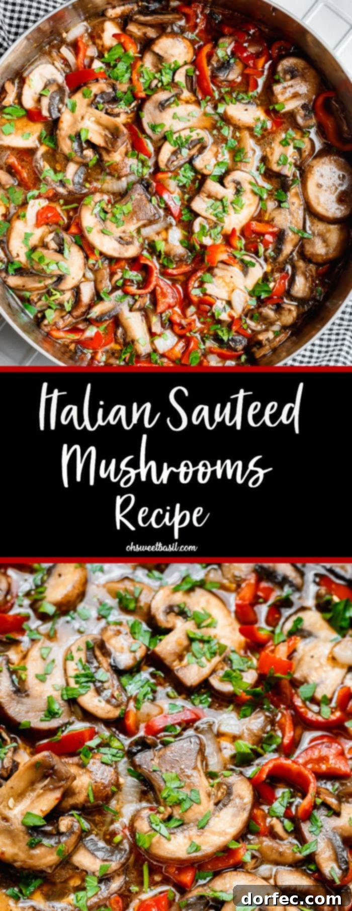 Italian Sauteed Mushrooms easy and quick side dish recipe. A generous serving of the finished dish, vibrant and inviting.