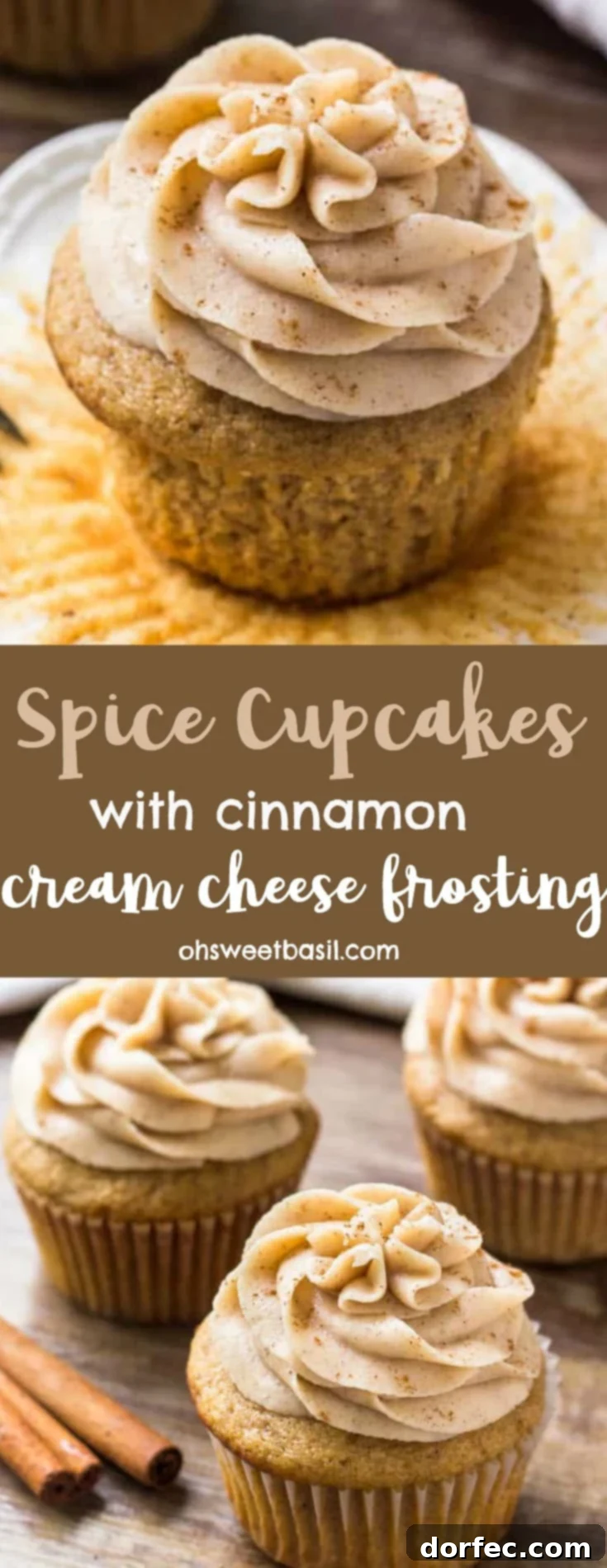 A beautifully frosted spice cake cupcake on a white plate, highlighting its perfect crumb and creamy frosting texture.
