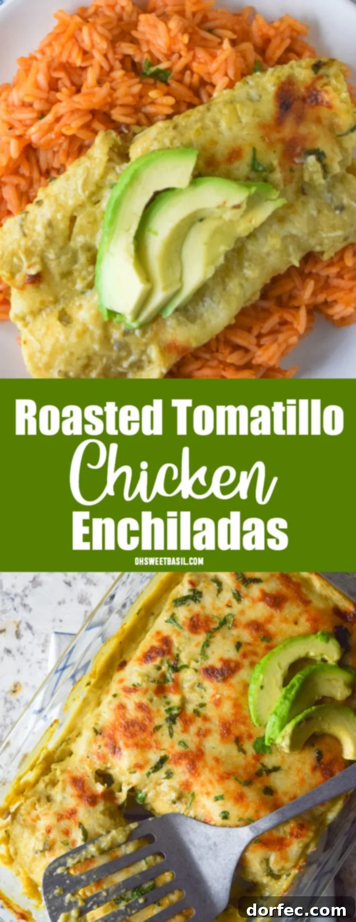 Cheesy chicken enchiladas baked with a homemade roasted tomatillo sauce.