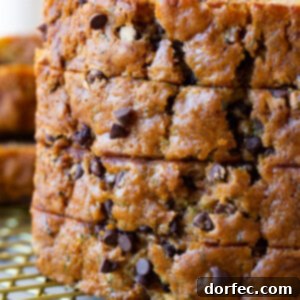 Decadent Chocolate Chip Zucchini Loaf 7 A slice of chocolate chip zucchini bread