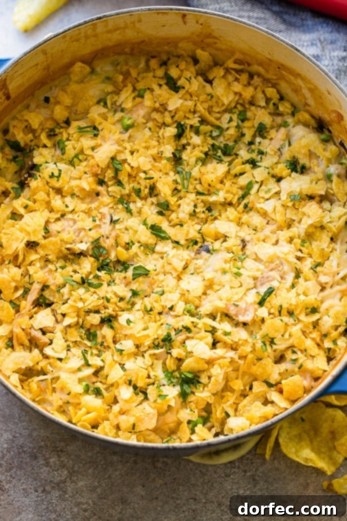 Honey Dijon Crunch Turkey Tetrazzini Leftover Upgrade 6 Turkey Tetrazzini in a large serving dish, showcasing its creamy texture