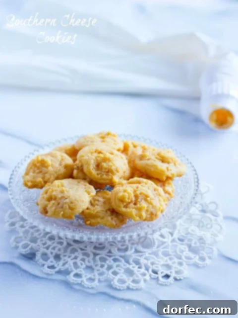 Southern Cheese Crisps 2 Classic Southern Cheese Crackers stacked high, golden brown and crispy