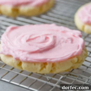 Copycat Swig Sugar Cookies and Signature Frosting 8 A photo of a copycat Swig sugar cookie with pink frosting sitting on a cooling rack, showcasing its appeal.