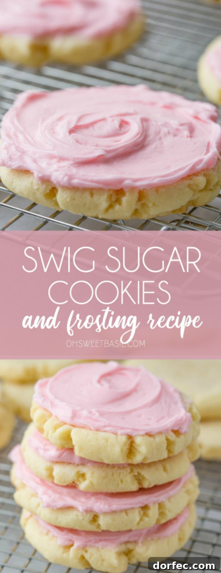 Copycat Swig Sugar Cookies and Signature Frosting 9 A high-angle shot of multiple perfectly frosted Swig Sugar Cookies on a cooling rack, with one central cookie in sharp focus, ready to be enjoyed.