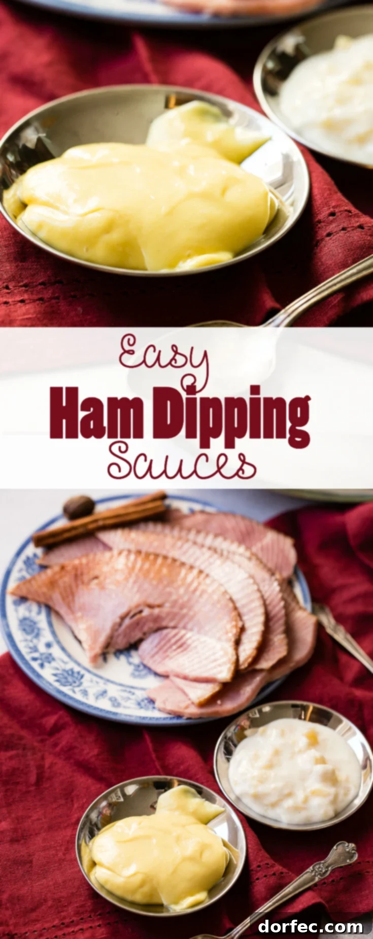 These are the best easy ham dipping sauces that I've ever had. A sweet honey mustard and pina colada sauce that will have your guests raving about the food.