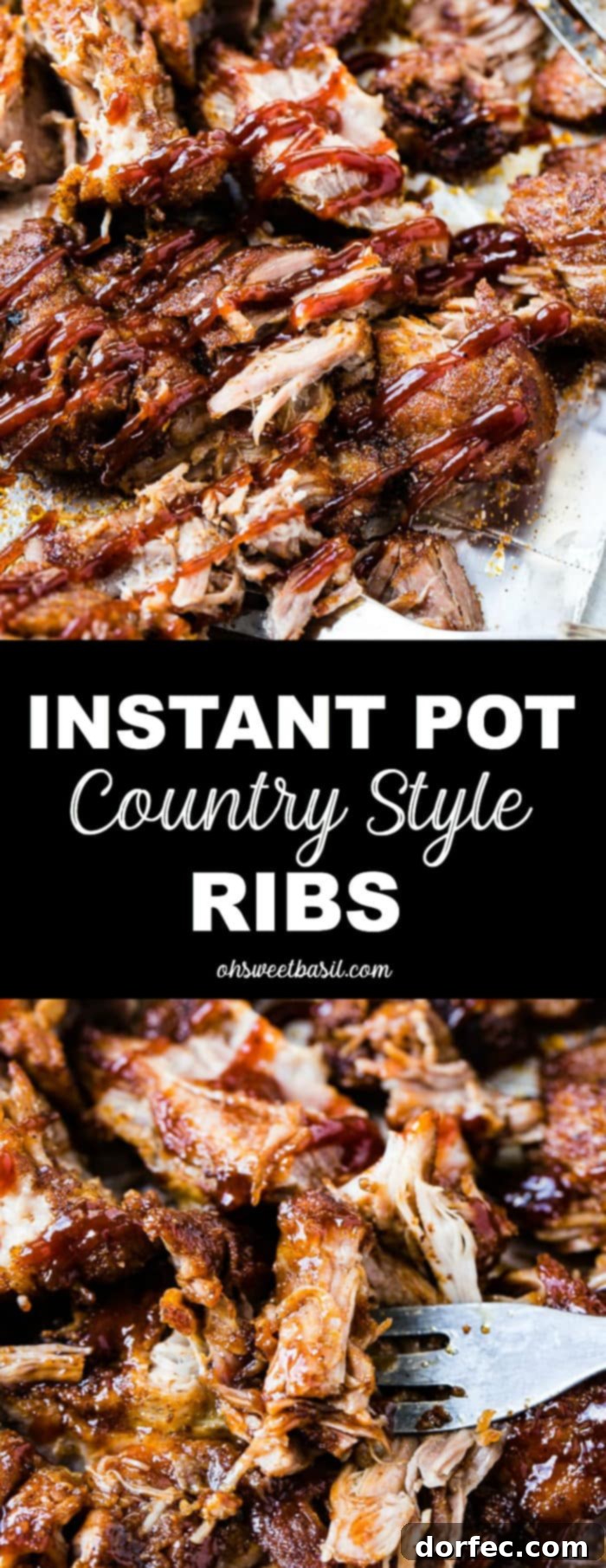 Instant Pot Country Ribs with Video Guide 8 A photo of shredded BBQ Rib meat and a fork.