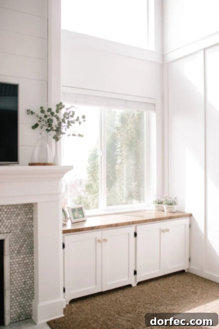 Faith's Last Stand: Part 1 2 White Mantle with Shiplap and built in cabinets, symbolizing a dream home