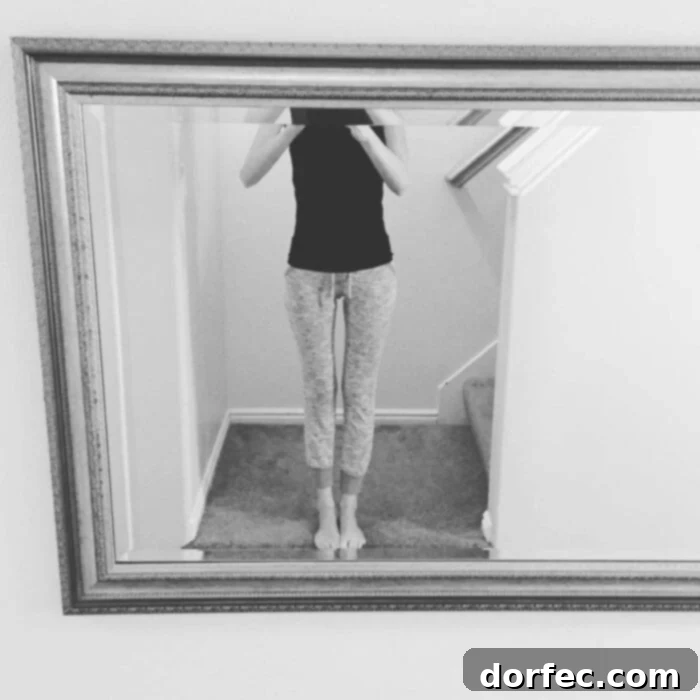 A candid mirror selfie showing the author looking very thin at 78 lbs, reflecting a challenging health period.