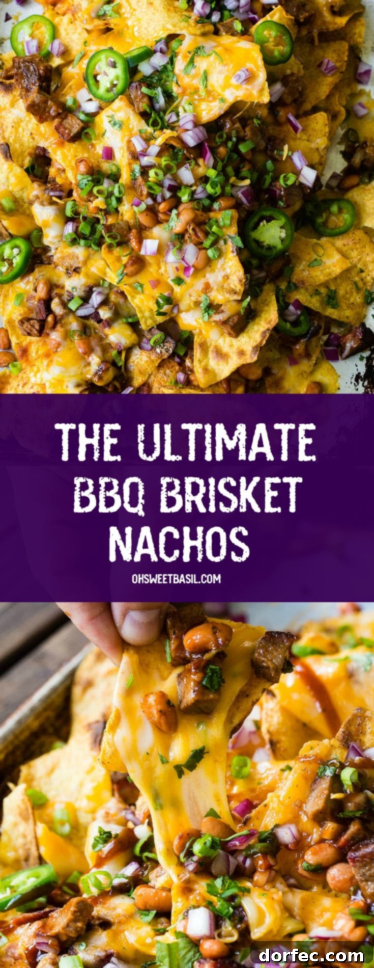 A grand, full-sheet pan of the ultimate BBQ brisket nachos, generously piled with toppings and melted cheese, ready for a large crowd.