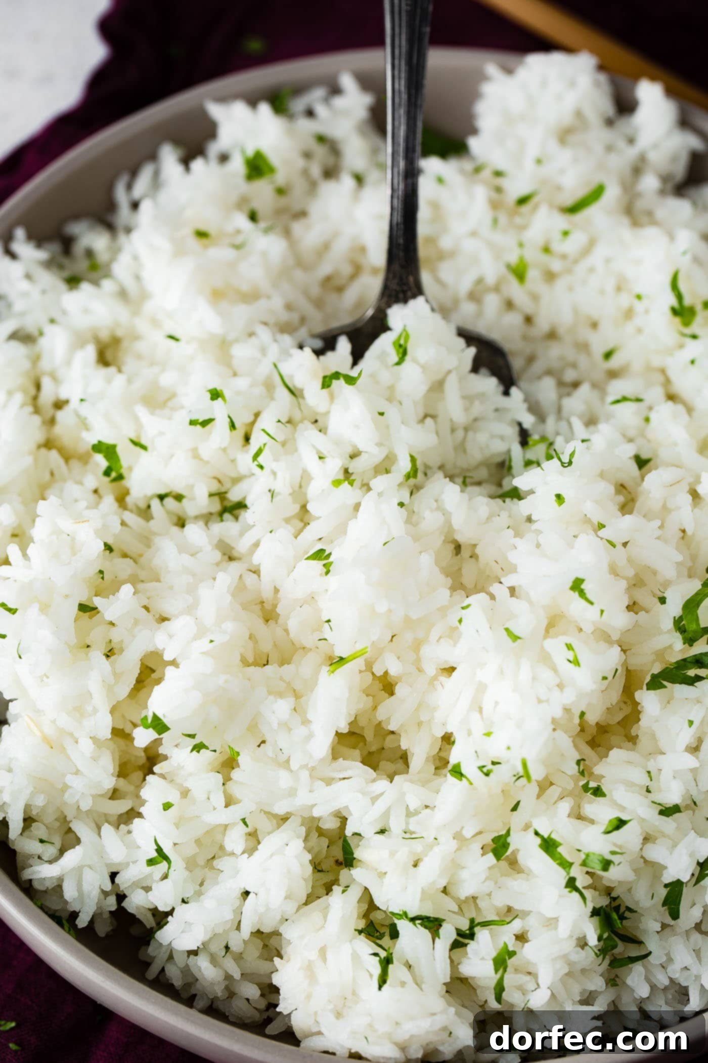 Fluffy White Rice Made Simple 4 a close-up of a pot of long grain white rice cooking on the stove