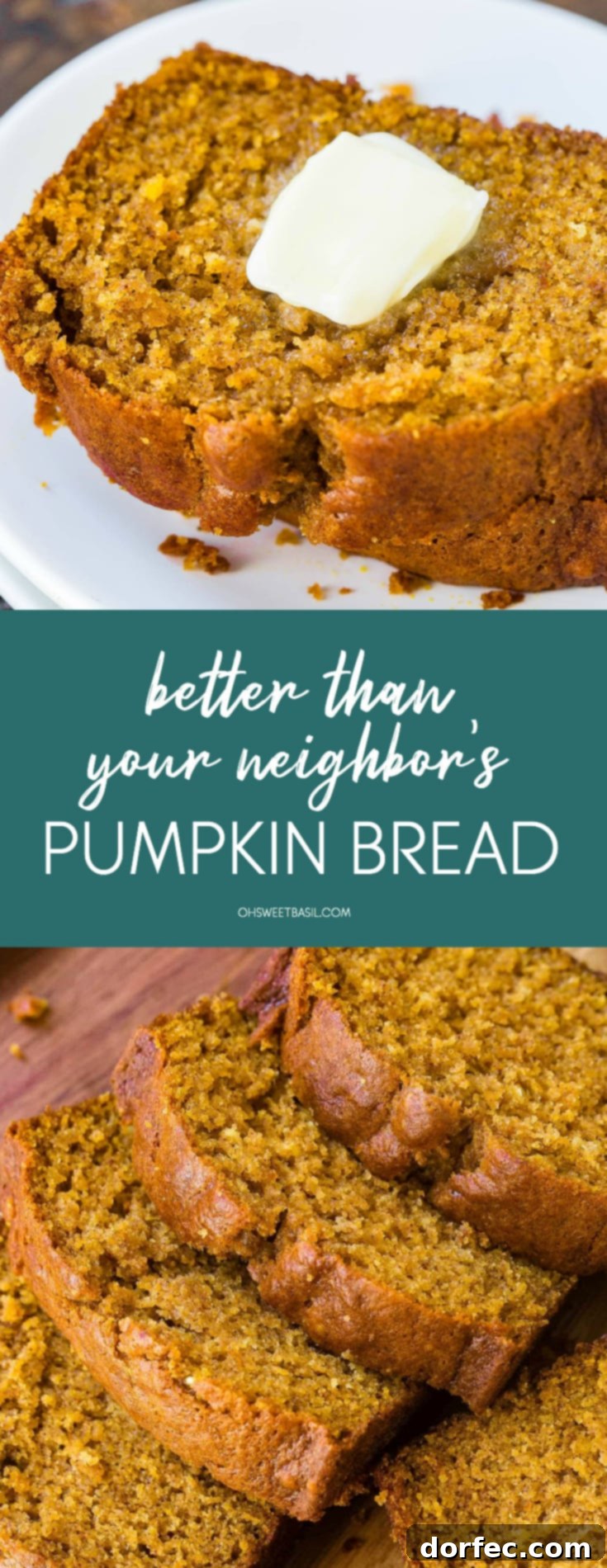 Unbeatable Pumpkin Bread With Video Guide 3 A large, inviting slice of moist pumpkin bread resting on a wooden platter.