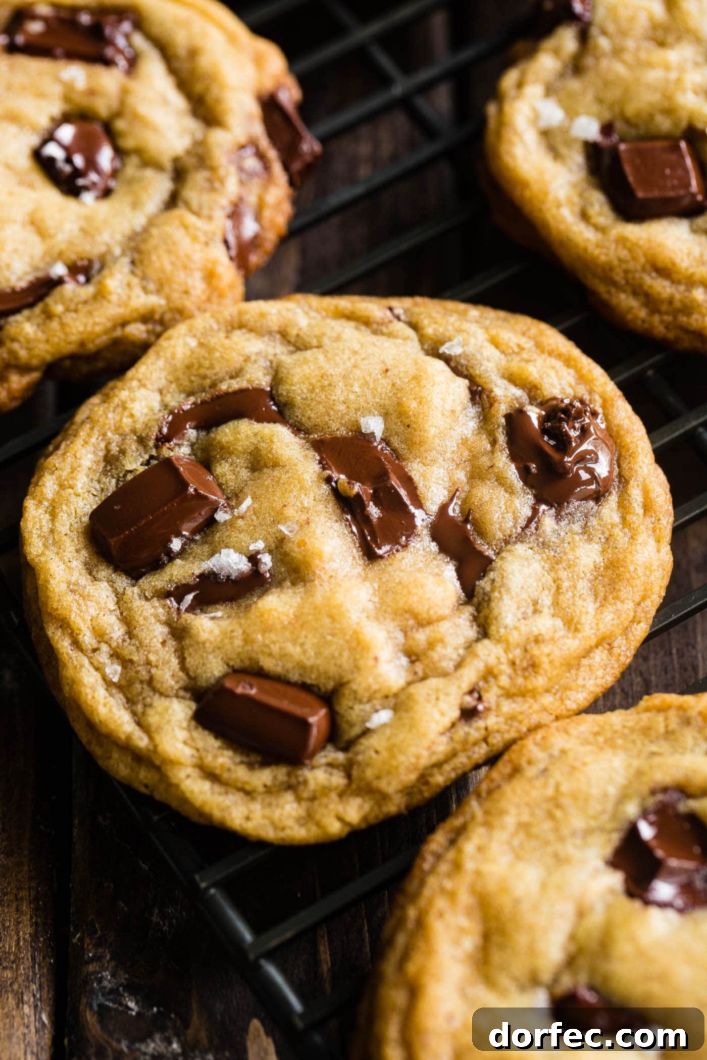 Ultimate Chocolate Chip Cookies 2 A rich, chewy chocolate chip cookie with generous melted chocolate chunks and a sprinkle of sea salt