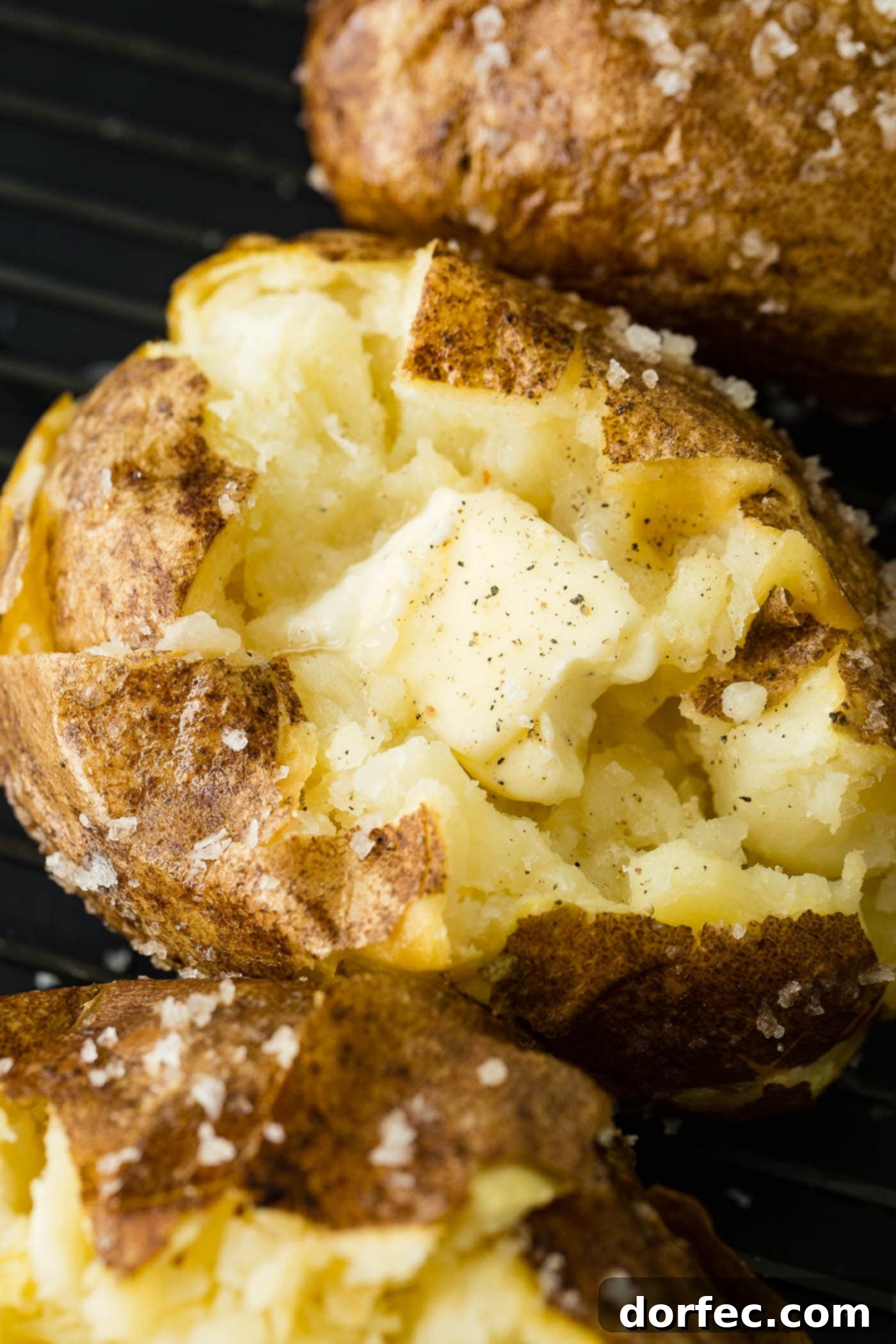 Fluffy Inside, Crispy Outside: The Best Oven Baked Potatoes 3 a baked potato with melting butter, salt and pepper