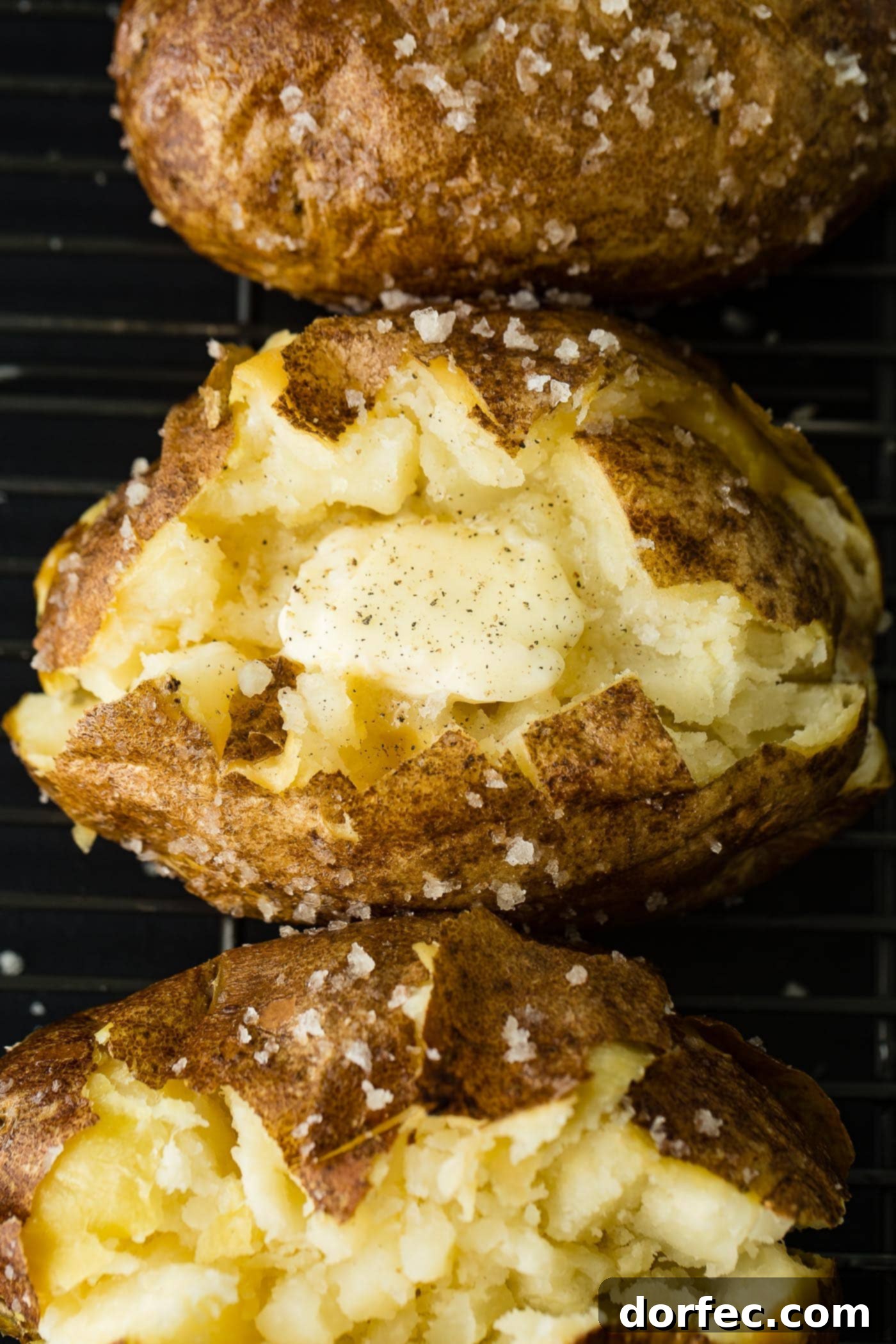 Fluffy Inside, Crispy Outside: The Best Oven Baked Potatoes 6 a baked potato with melting butter, salt and pepper