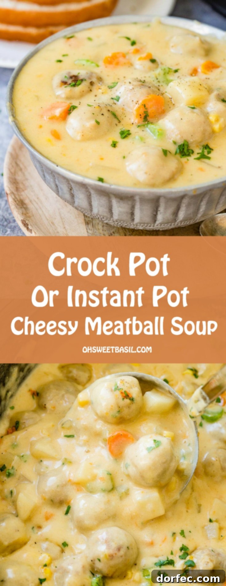A slow cooker filled to the brim with creamy, cheesy meatball soup, featuring tender meatballs, vibrant carrots, and hearty potatoes and celery, promising a delightful meal.