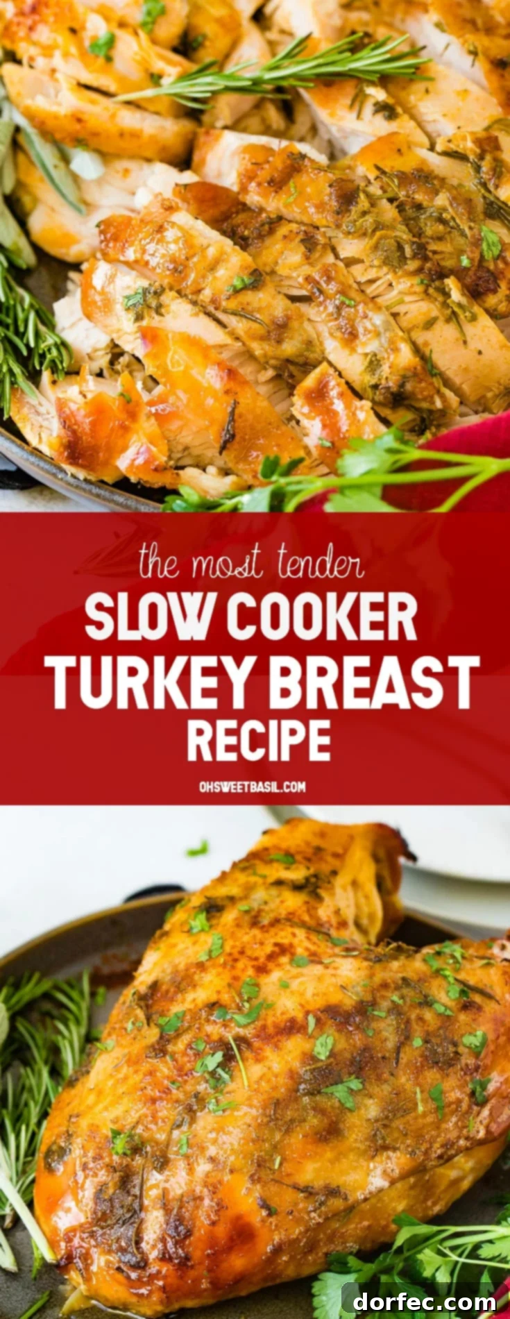Melt-in-Your-Mouth Slow Cooker Turkey Breast Recipe 9 A close-up of a beautifully roasted turkey breast, glistening with juices.