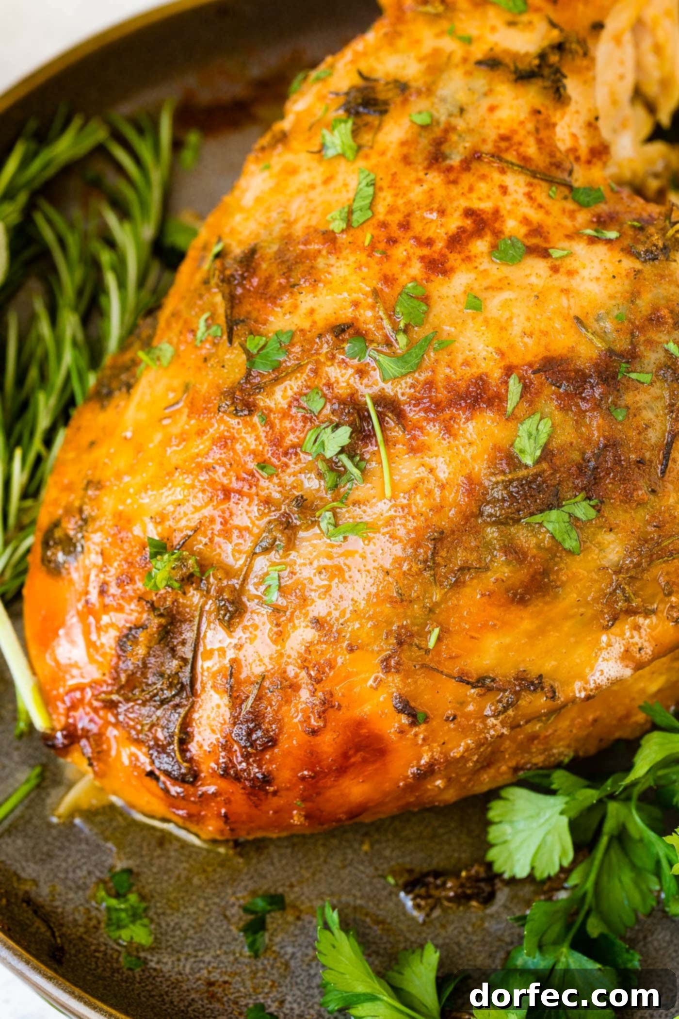 Melt-in-Your-Mouth Slow Cooker Turkey Breast Recipe 7 A close-up photo of golden crispy slow cooker turkey breast, highlighting its appealing texture.
