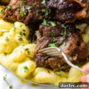 Beef Short Ribs with Charred Pepper Cream Gnocchi