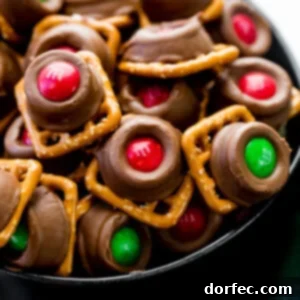Delicious Rolo Pretzel Bites with M&Ms, a perfect sweet and salty treat.