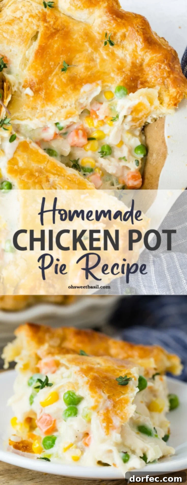 The Only Homemade Chicken Pot Pie You Need 4 A generously sized, whole chicken pot pie with one piece expertly cut out and removed, showcasing its rich, creamy filling loaded with tender chicken, vibrant carrots, and sweet peas. The golden, impeccably flaky crust promises a delightful texture with every single bite.