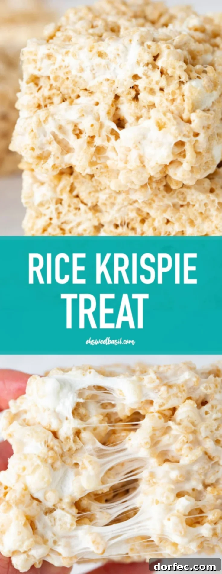 Extra Gooey Rice Krispie Treats 8 Two pieces of generously thick, homemade gooey Rice Krispie Treats, perfectly stacked and ready for serving.