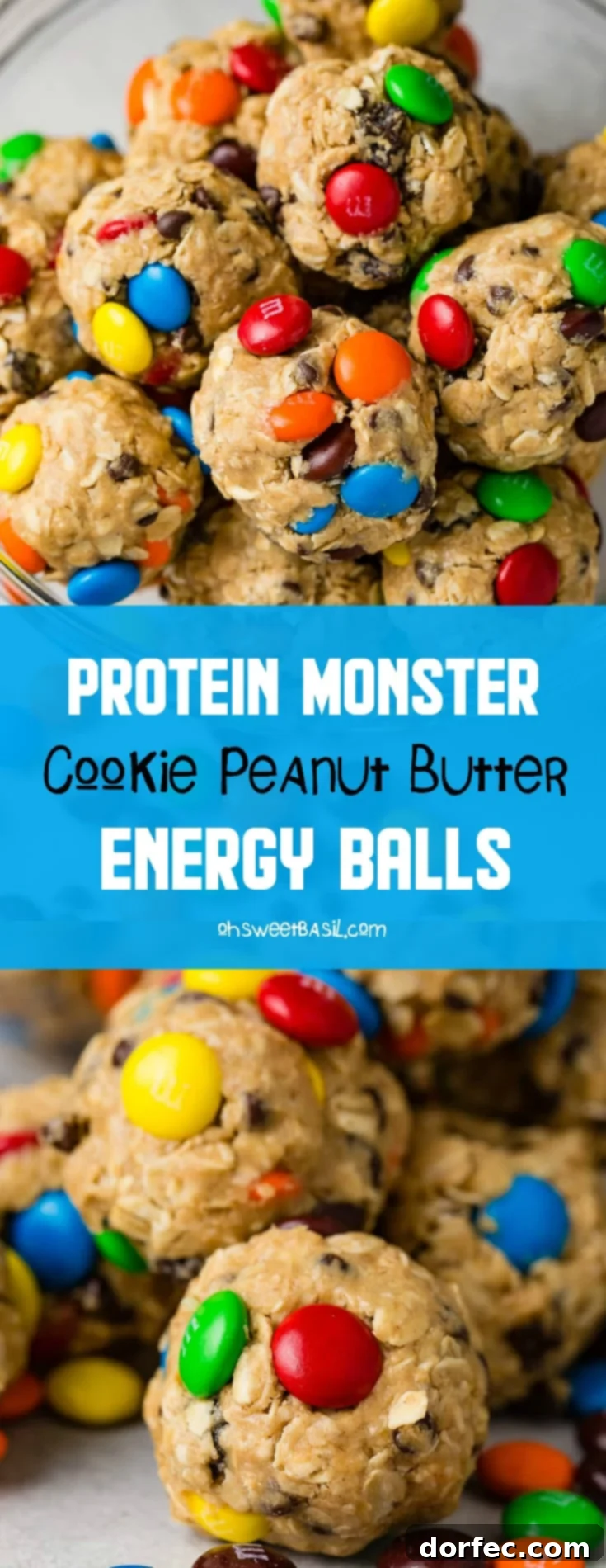 Protein-Packed Peanut Butter Monster Cookie Energy Bites 7 A large bowl generously filled with peanut butter protein energy balls, showcasing their irresistible texture and colorful inclusions.