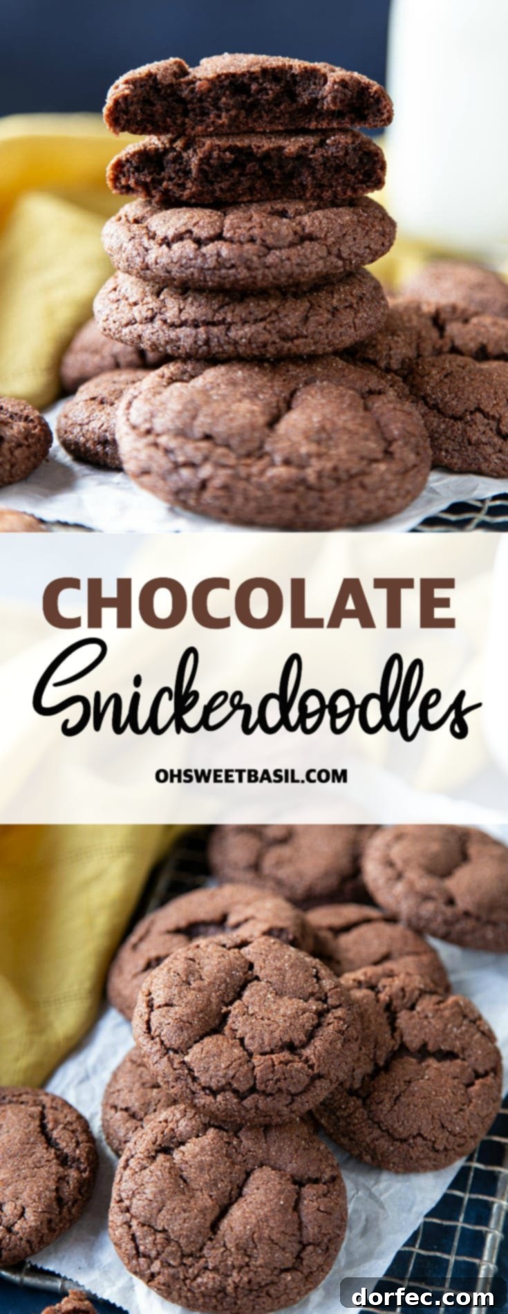 A vibrant close-up shot of freshly baked chocolate snickerdoodle cookies, rich in color and texture, on a cooling rack
