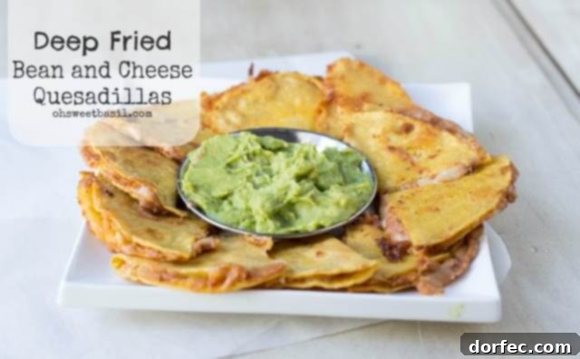 Spicy Bean and Cheese Quesadillas with fresh guacamole for the perfect superbowl snack ohsweetbasil.com