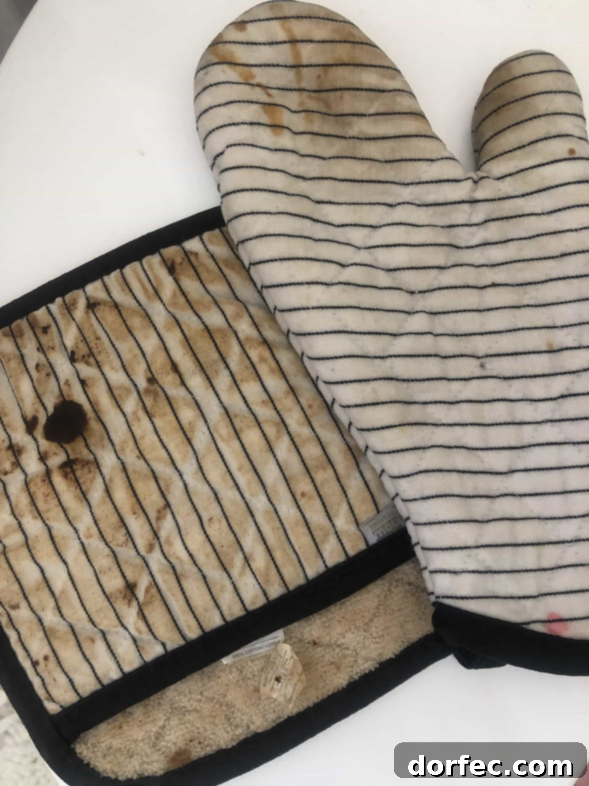 Unlock the Secret to Truly Clean Laundry 4 before and after comparison of laundry stripping on kitchen hot pads