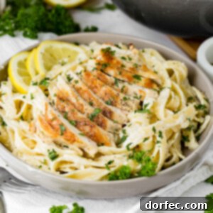 A serving of Chicken Fettuccine Alfredo